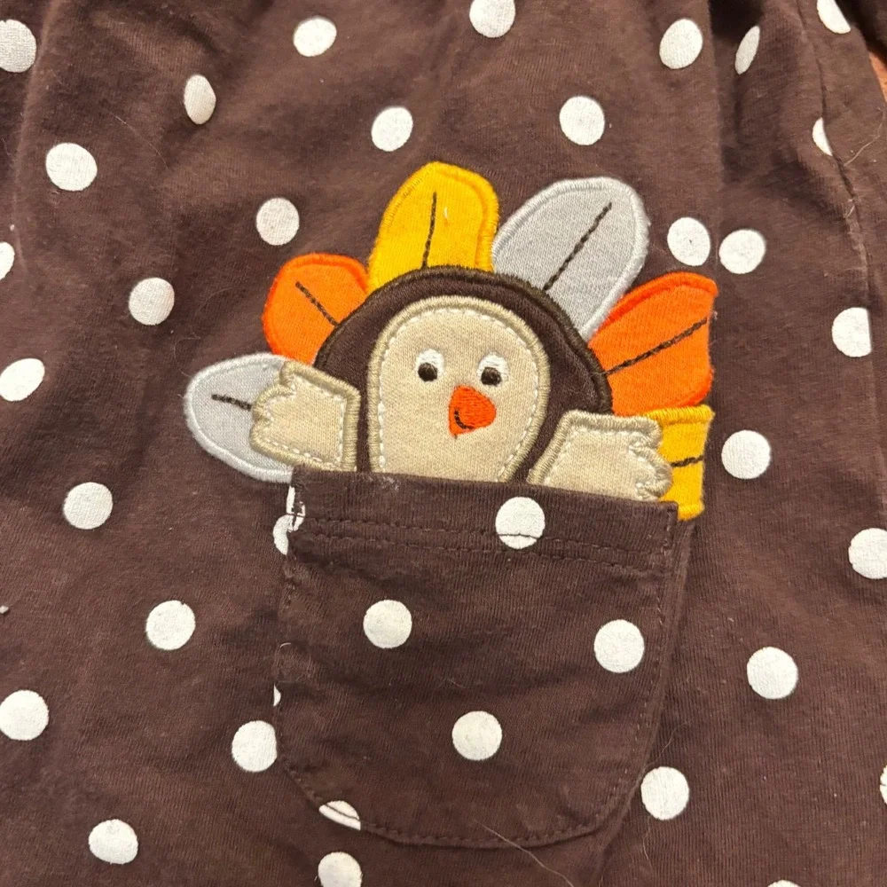 Carters Brown Polka Dot Turkey‎ Pocket Long Sleeve Baby Girl Dress 18 Months